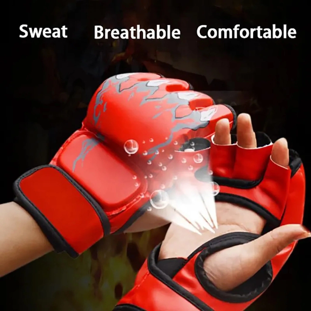 Customized Logo Training Professional Kick Boxing MMA Martial Art Bjj Grappling Half Finger Gloves Mitts Sparring Glove